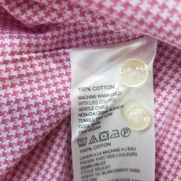Tommy Bahama Shirt Mens Large 16 34/35 Pink Houndstooth Long Sleeve ST310692 - Picture 7 of 11